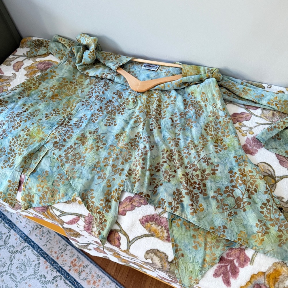 Tienda Ho Tunic Boho Earthy Fairy Hippie Fern Leaf Asymmetrical Hem Blue Green - Picture 7 of 11